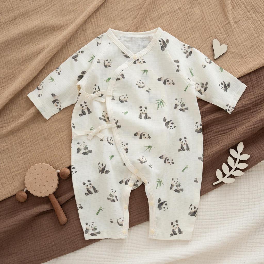 Ultra-Thin Cotton Baby Jumpsuit with Belly Protection & Long Sleeves - Breathable, A-Class for Summer & Air-conditioned Spaces