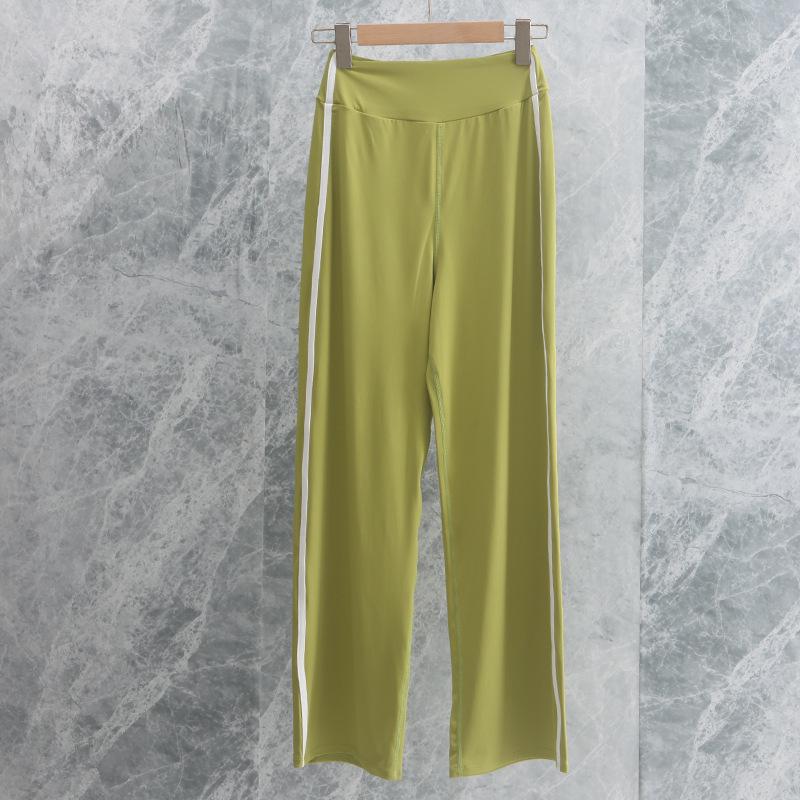 High-Waisted Straight Leg Contrast Yoga Pants - Elastic, Loose, and Comfortable for Fitness