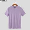 INCERUN Summer Men O Neck Short Sleeve Rib Casual Fitted T-shirts Tee Tops