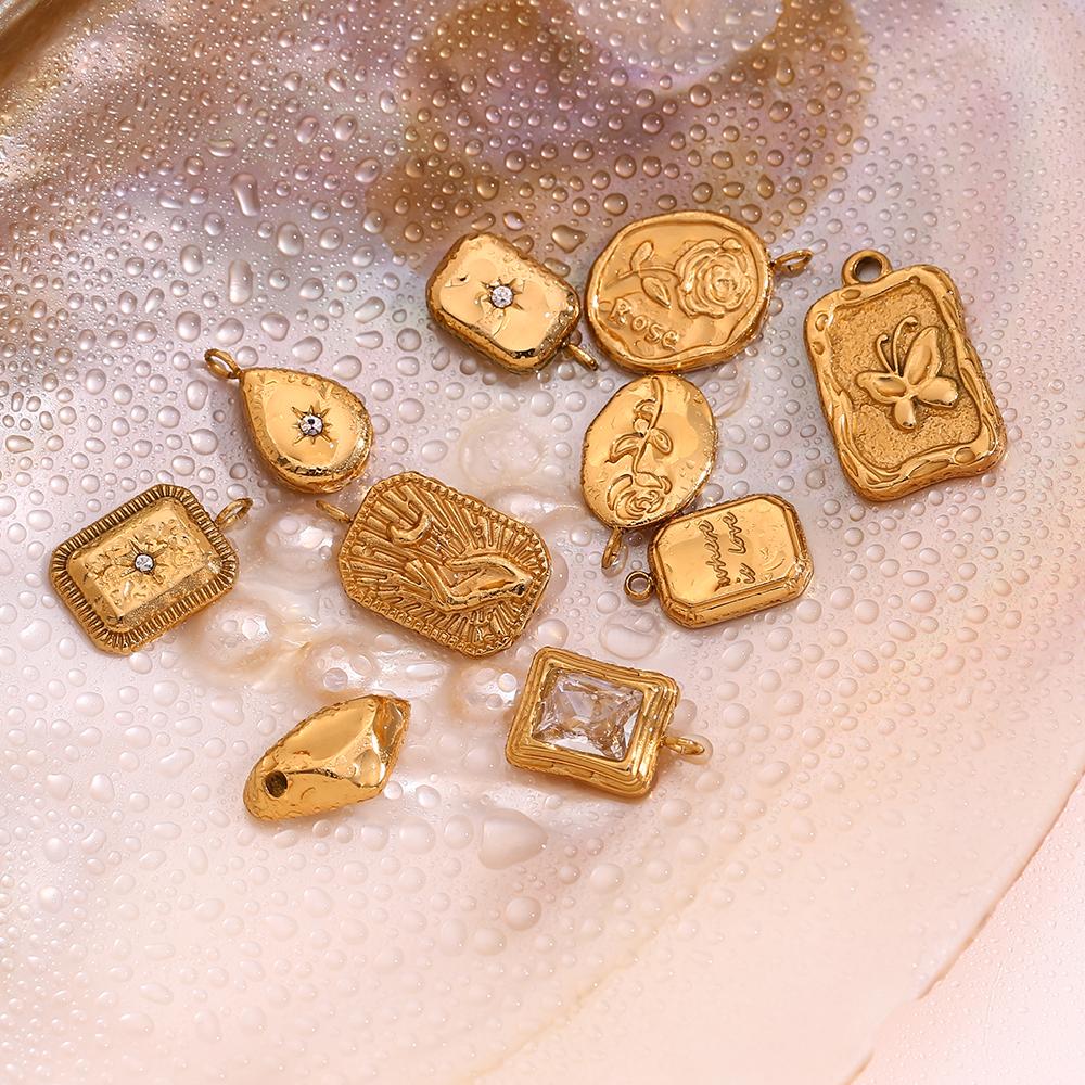 MamacitaSlay diy Vintage Rose Butterfly Polar Star Moon stainless steel charms 18K Gold Plated  charms for jewelry making