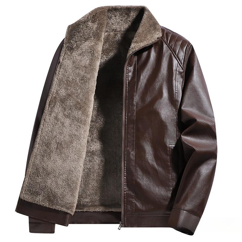 Men’s Winter Faux Leather Motorcycle Jackets With Faux Fur Lined Warm Bomber Jacket Vintage Coats Outwear Casual PU Leather Outwear Jacket for Men
