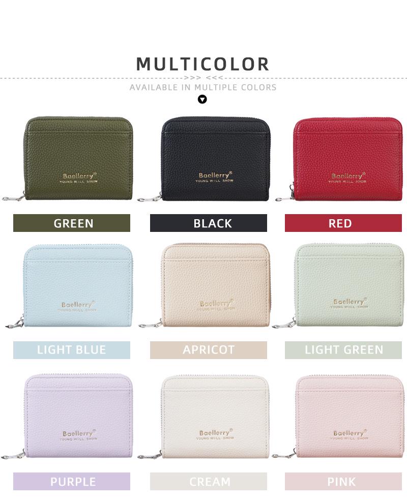 Baellerry Women's Lychee Texture Zipper Card Holder Wallet - Stylish Coin and Card Organizer