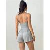 Women's Solid Color Sleeveless Halterneck Suspender Jumpsuit Pleated Waist Shorts