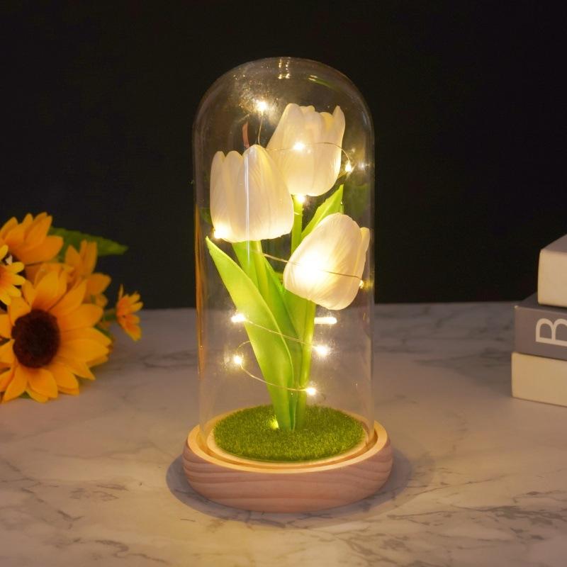 Simulation tulip glass cover ornament creative night light Mother's Day Valentine's Day gift for girlfriend