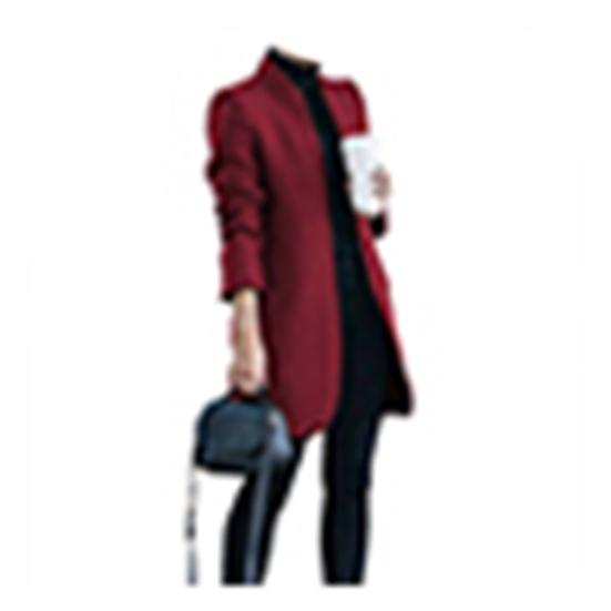 

Офисная женская осенняя однотонная шерстяная длинная куртка с воротником-стойкой размера плюс M вино красного