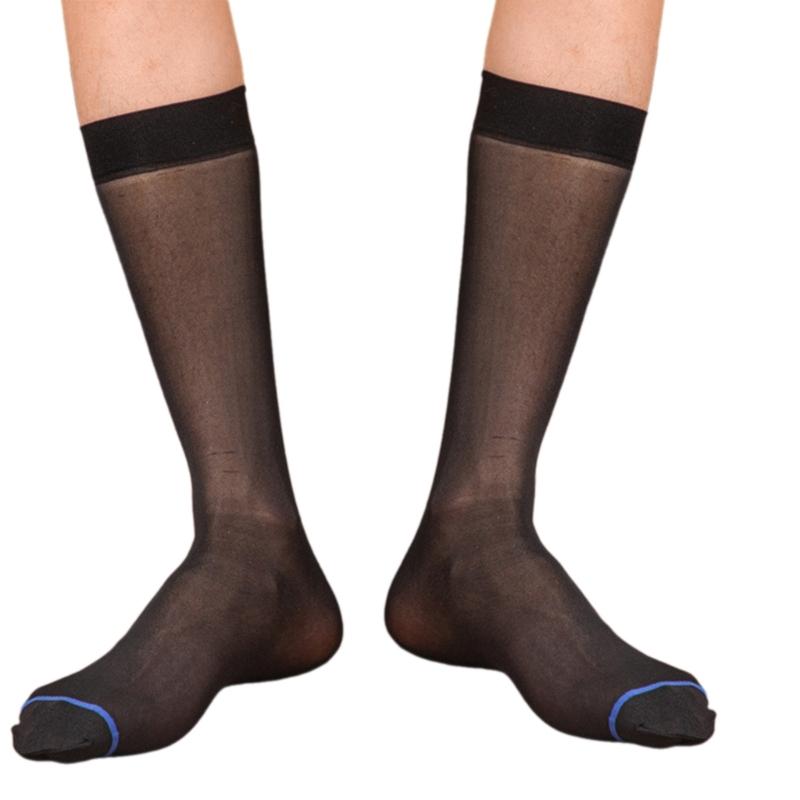 Men's Ultra Thin Nylon Dress Socks Soft See Through Breathable Calf Length Socks Long Stockings for Business Formal Wear