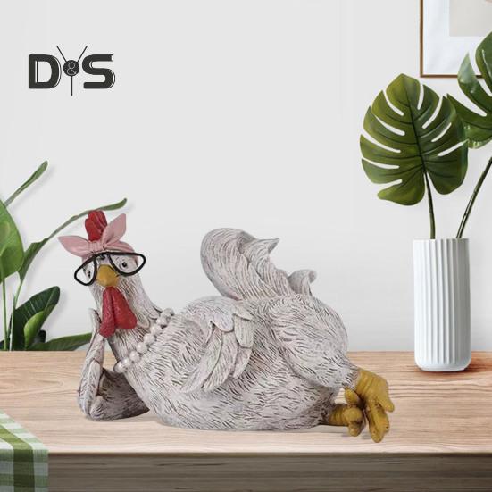 Buongiorno Pollo Figurina Resina Seduta Sdraiata Gallina Statua Scultura Casa Ufficio Scrivania Libreria Decorazione Ornamento Festival Regalo