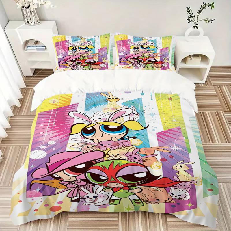 3pcs Powerpuff Girls Adventure Bedding Set, Includes One Quilt Cover and Two Pillowcases, Bedroom and Guest Room Decoration. T72301131