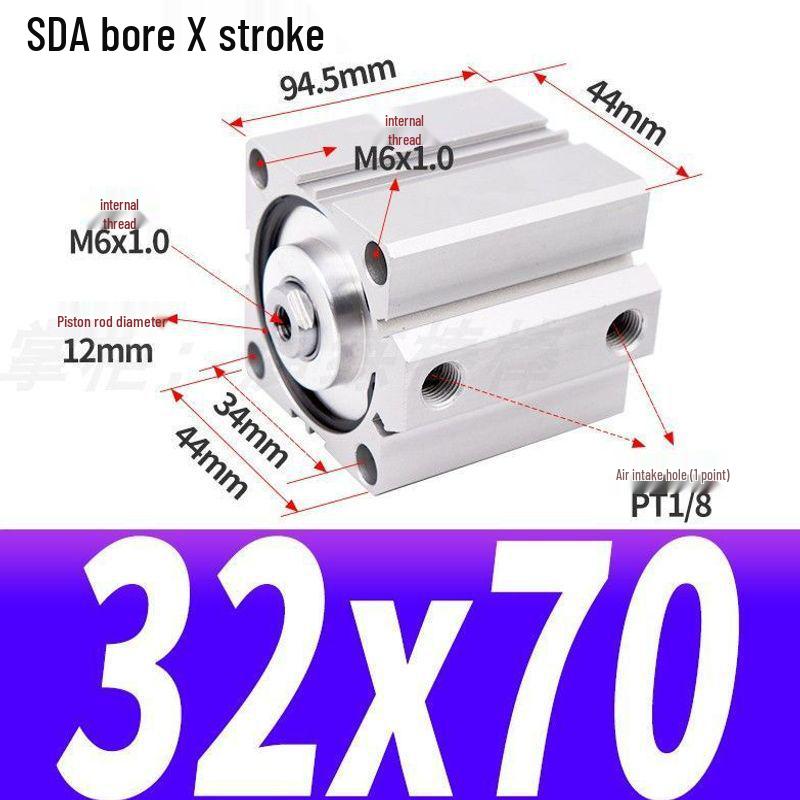 SDA Mini Pneumatic Cylinder, High Thrust, Thin Type, Bore Sizes 20/25/32/40/50