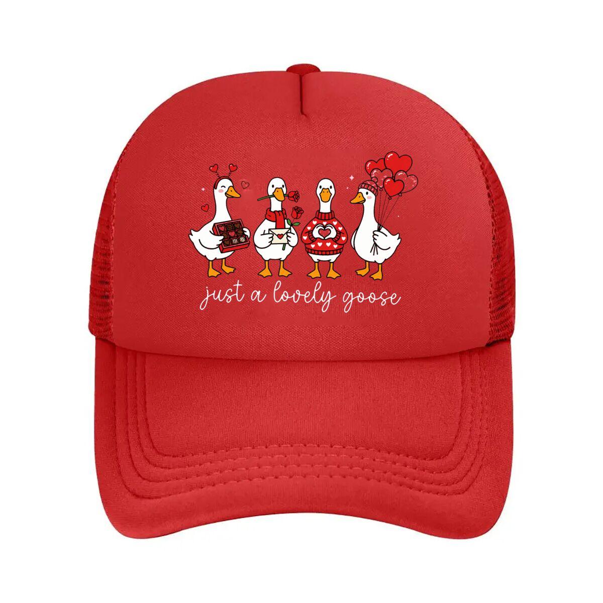 Valentines Cute Lovely Goose Mesh Baseball Cap Hip Hop Adjustable