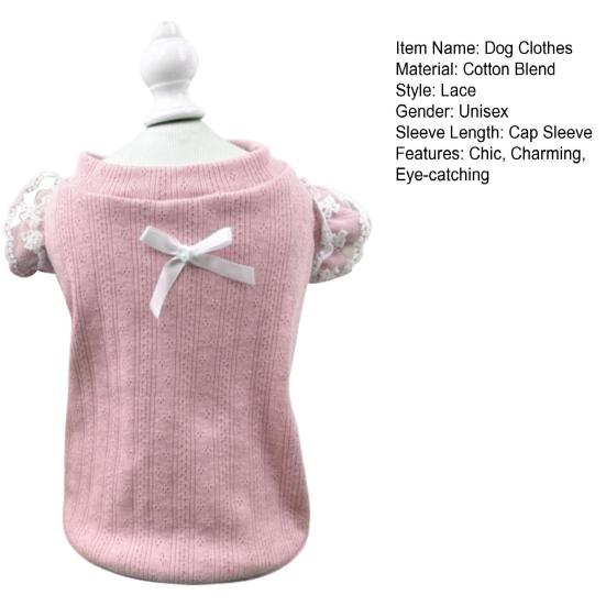 Dog Cotton Vest Lace Ruffle Cap Sleeve Pullover Puppy Clothes Soft Breathable Summer Pet T Shirt with Bow for Small Medium Dogs Cats