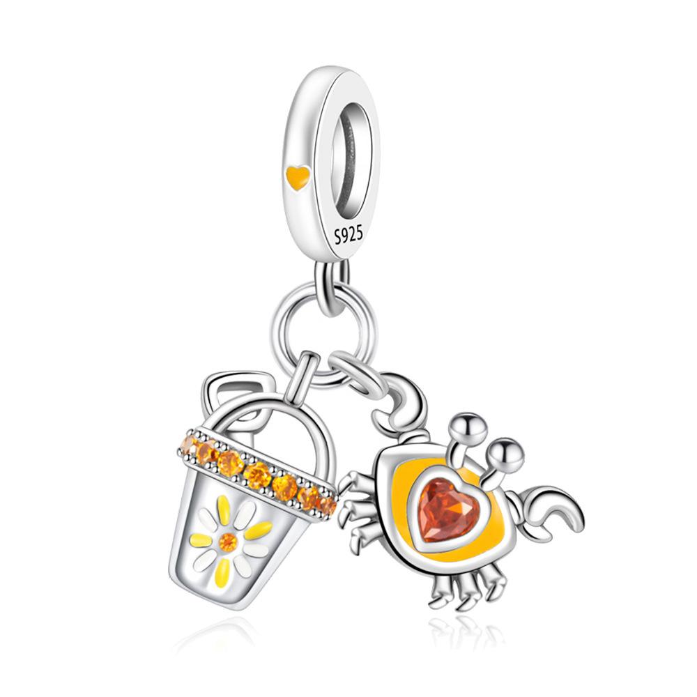 S925 Silver Ocean Beach Bucket Crab Charm Bracelet Necklace DIY Beading Kit Accessories Set