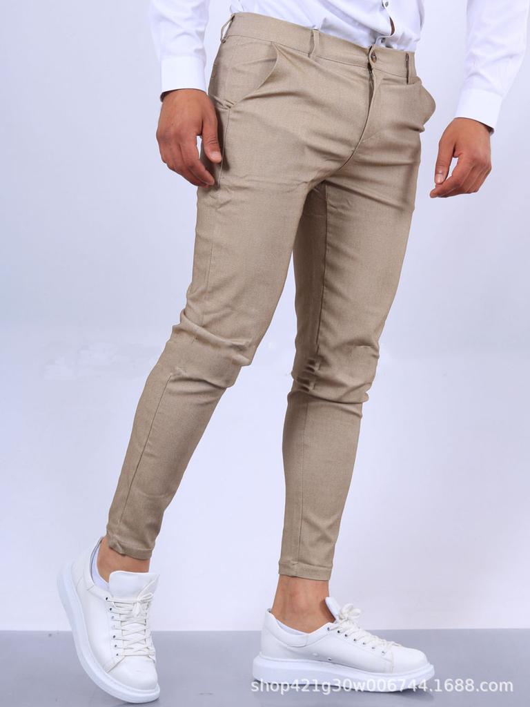 Novedad de otoño pantalones casuales para hombre estilo europeo y americano ajustados pantalones casuales lisos para hombre al por mayor
