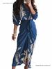2026 Frühling Elegantes Sexy Bedrucktes V-Ausschnitt Bindeband High-Waist Kleid für Damen