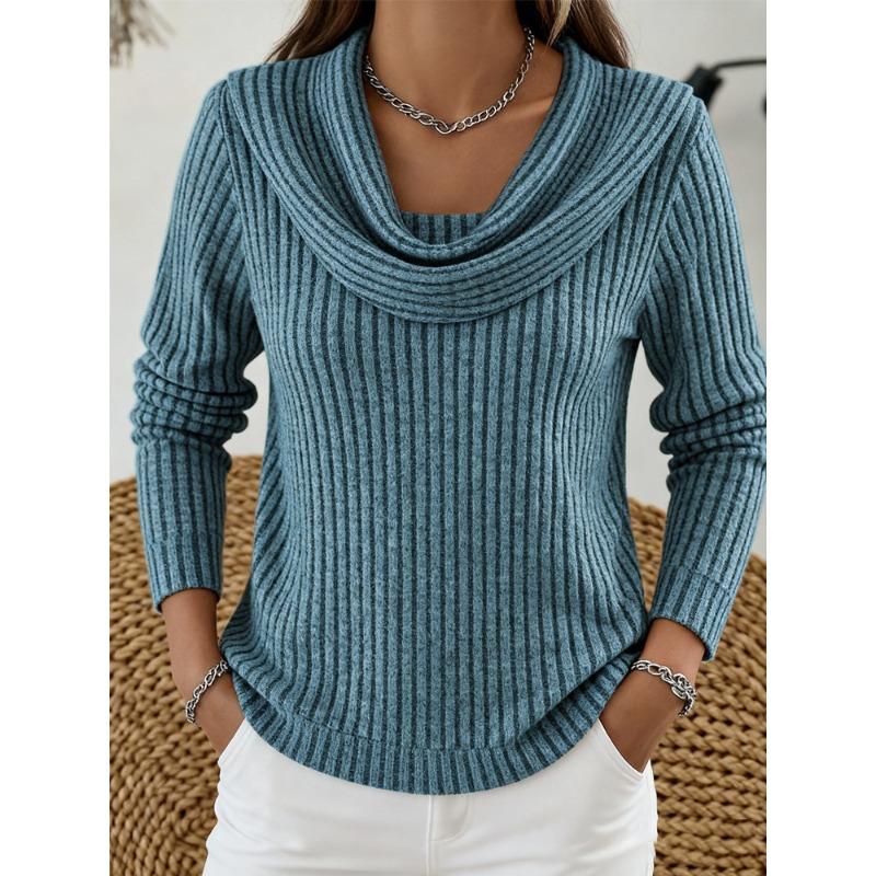 DICFY Women's Fashion Casual Long Sleeve U-Neck Blouses & Shirts