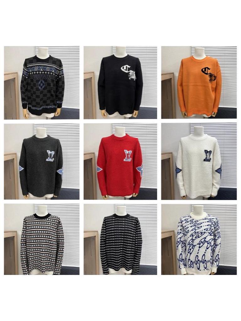 Höst/Vinter Unisex Lös Jacquardtröja med Broderat Bokstavslogotyp och Rund Hals