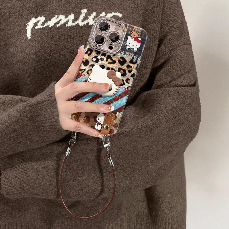 Leopard Print Kt Cat Doll for Apple 16promax Mobile Phone Case Iphone13 Glacier Pattern 15 with Lanyard 14 Women