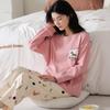 Women's Pure Cotton Long Sleeve Pajamas with Built-in Bra Pads - Cozy for Autumn/Winter, Casual Home Wear, and Suitable for Outdoors.