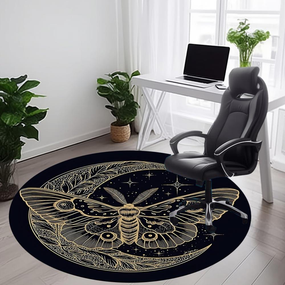 1pc Moon Moth Office Round Area Rug, Indoor Mat Suitable For Office, Under Office Chairs Bedroom Living Room Home Decor, Room Deco