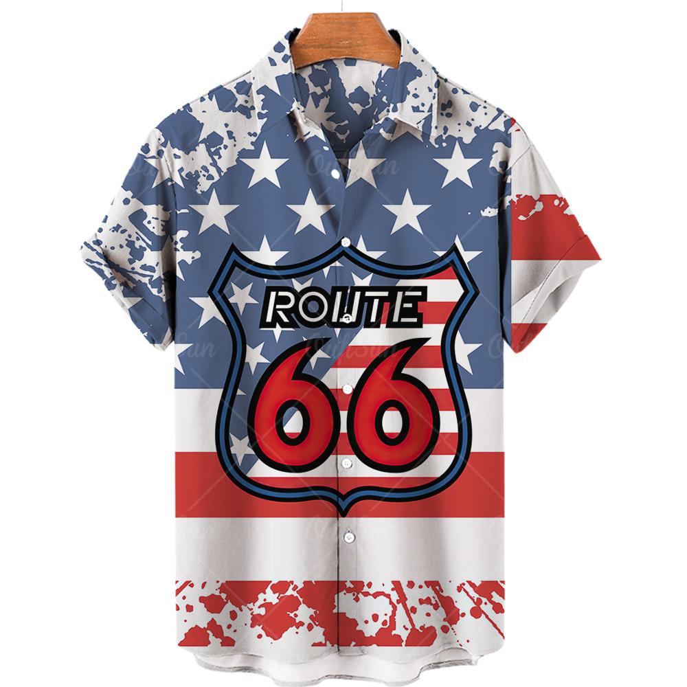 Camicia Nuova da Uomo Hawaiana Route 66 Street Classic Stampa 3D Manica Corta T-shirt Musica Rock Collo Revers Taglia Larga Uomo Top Vestiti Vintage