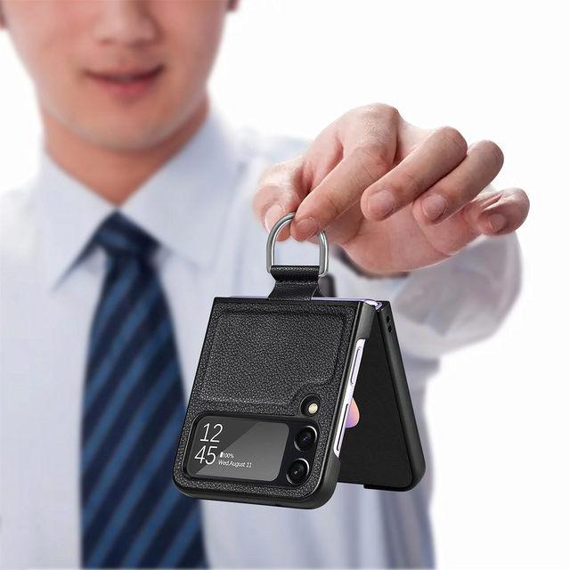 

Для Samsung Galaxy Z Flip4 кожаный чехол с кольцом на палец с защитой от падения для Samsung Z Flip4 Flip 4 Flip3 5g Flip 3 тонкий защитный чехол for Samsung Z Flip 3 чёрный