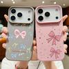 Leather Texture TPU Phone Case For iPhone 17 17e 16e 16 15 Pro Max 14 13 Pro Max 11 Pink Bowknot Print Soft Silicone Back Cover