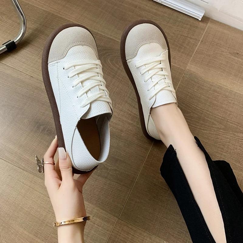 Women Sneakers Wide Toe Tie Casual Flat Shoes Round Head Color Block Sneakers Women Trends 2025  Running Shoes