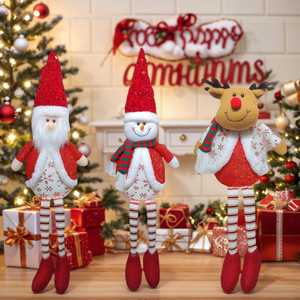 Plush Santa Snowman Reindeer Tabletop Ornament Stuffed Toy Christmas Decorations For Desktop Mantels Bookshelf Kid Room