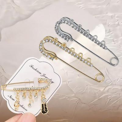 Rhinestone Safety Pins Crystal Brooch with /5 Loops for DIY Blankets Skirts Knitted Fabric Crafts Jewelry Making