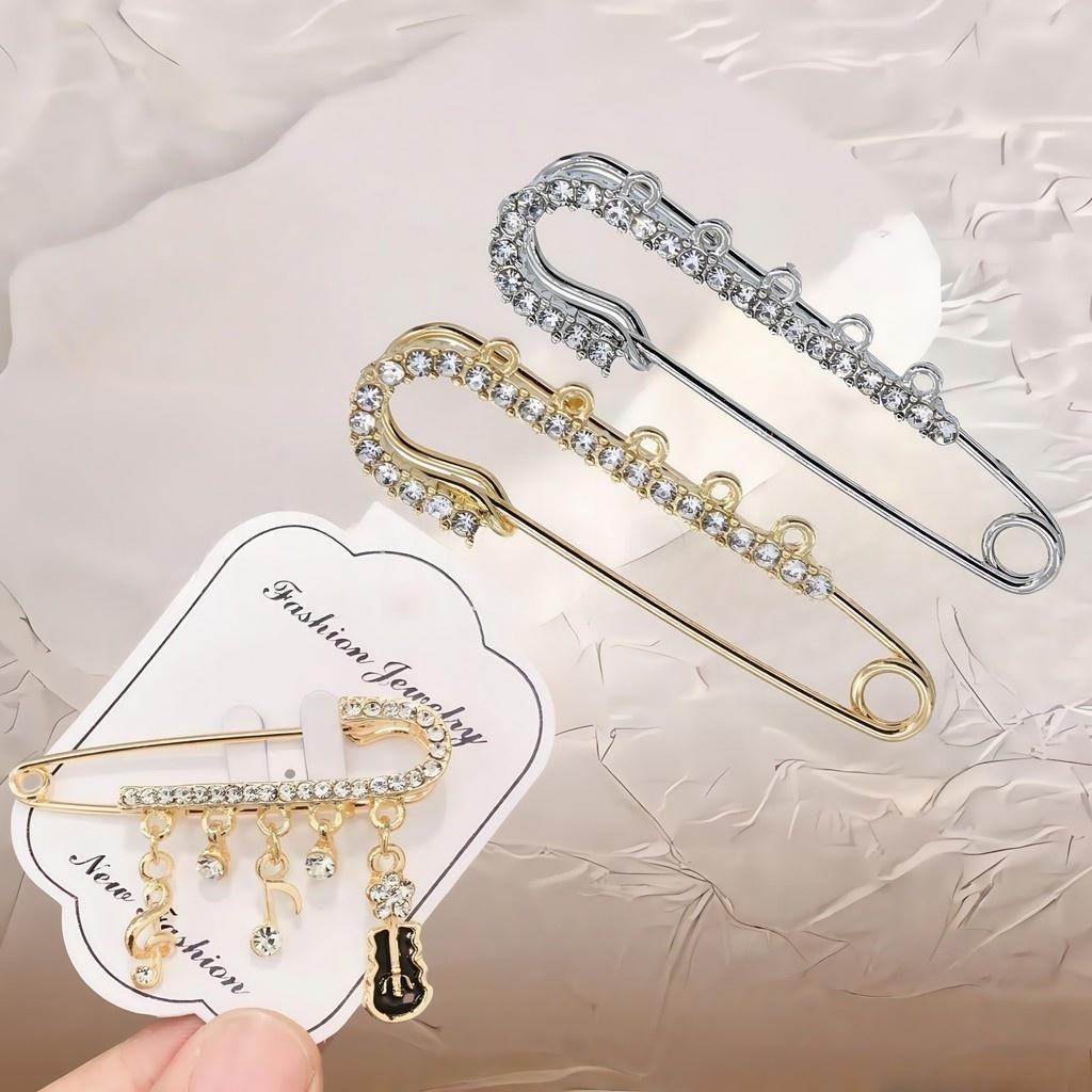 Rhinestone Safety Pins Crystal Brooch with /5 Loops for DIY Blankets Skirts Knitted Fabric Crafts Jewelry Making