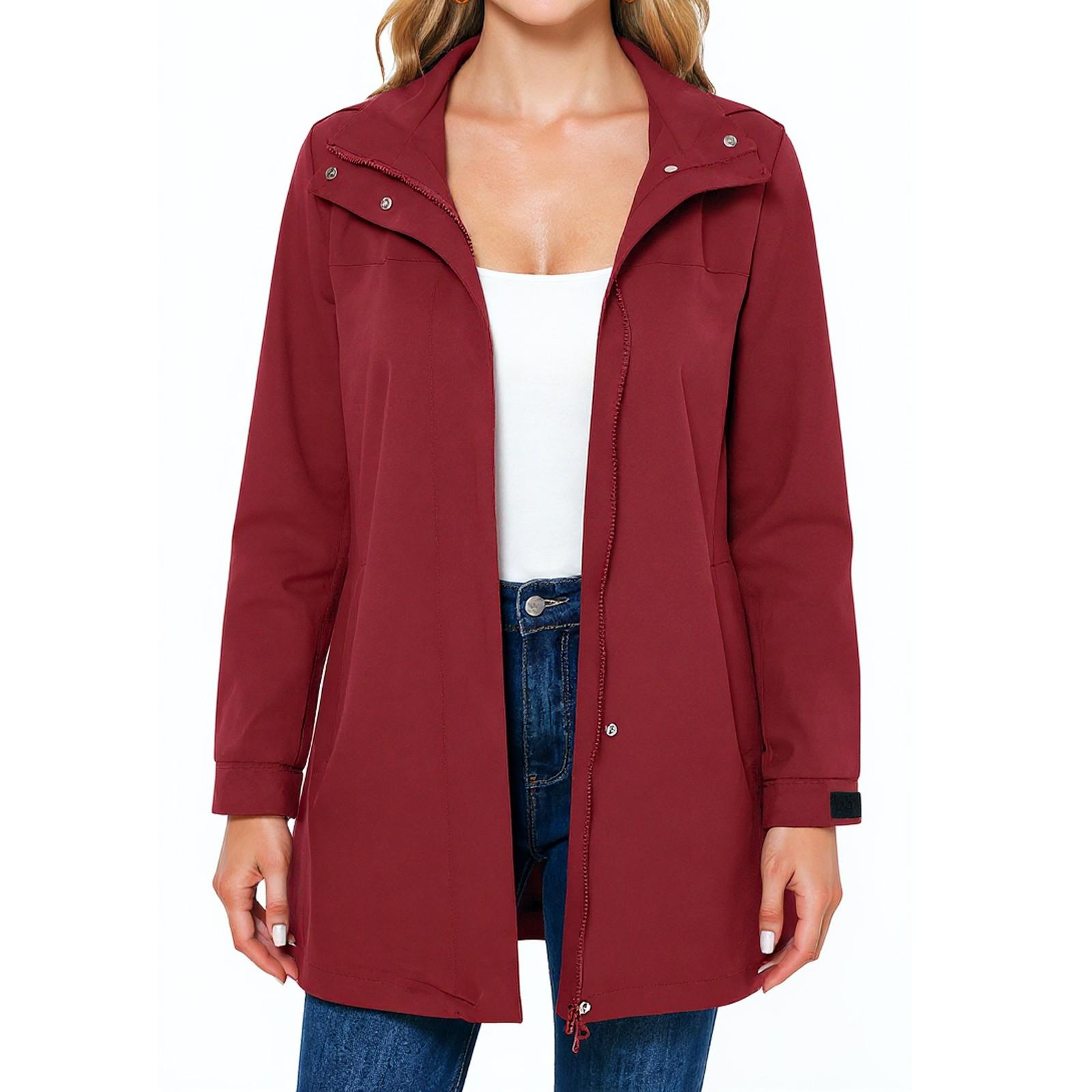 

Куртка женская водонепроницаемая ветровка легкая дождевая куртка с карманами упаковываемая дождевик для женщин с капюшоном XL винный