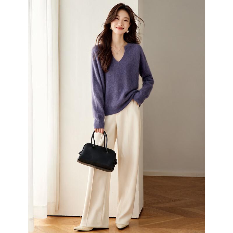 Damen Oversize V-Ausschnitt Kaschmir-Mischung Strickpullover