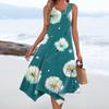 Abito lungo da donna casual, senza maniche, con scollo rotondo, stampa floreale vintage e orlo irregolare