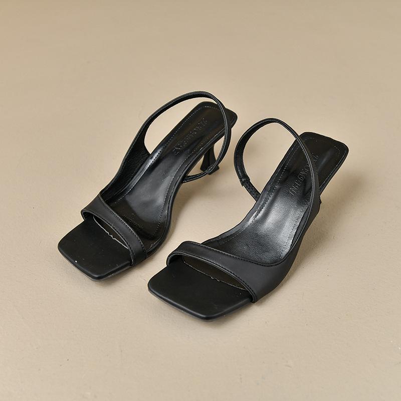 Niche high-heeled sandals shoes summer 2025 new square head thin heel empty skirt single shoes