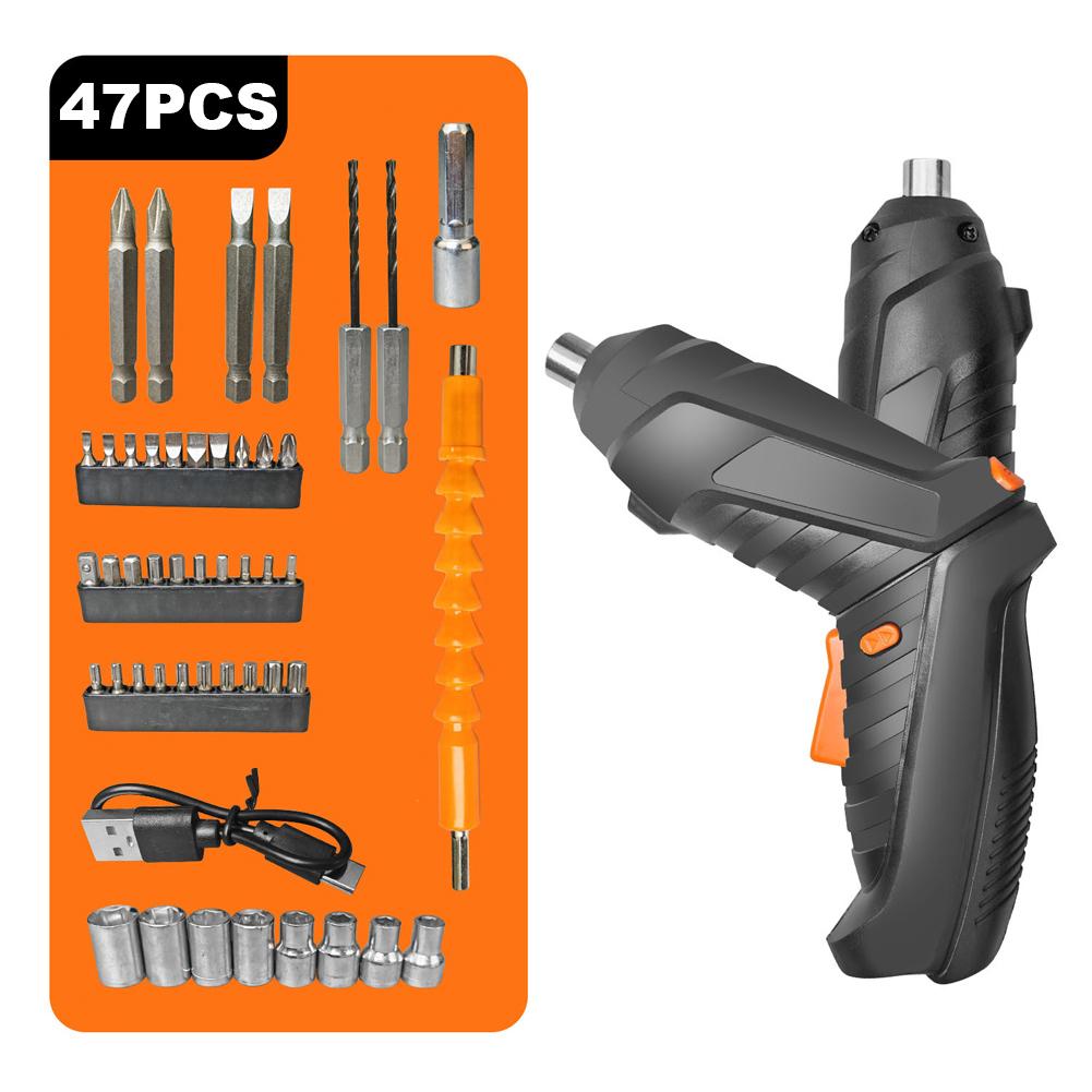 Cordless Screwdriver with Driver Bit Set Rechargeable Electric Screwdriver with Rotating Handle LED Light