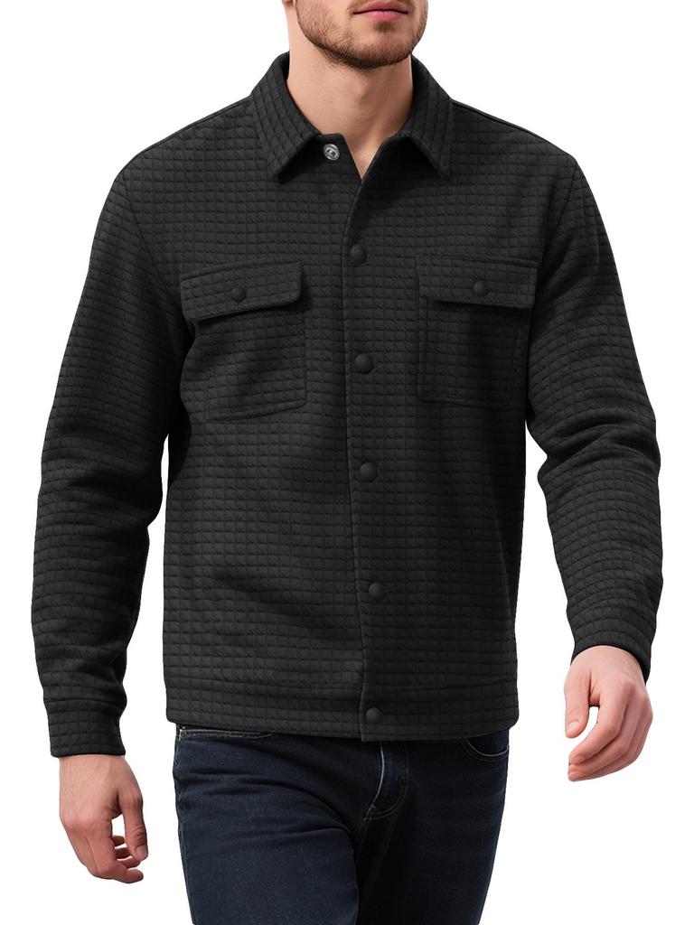 Men's Autumn Winter Plaid Jacquard Cardigan with Zipper Pockets & Button-up Hoodie