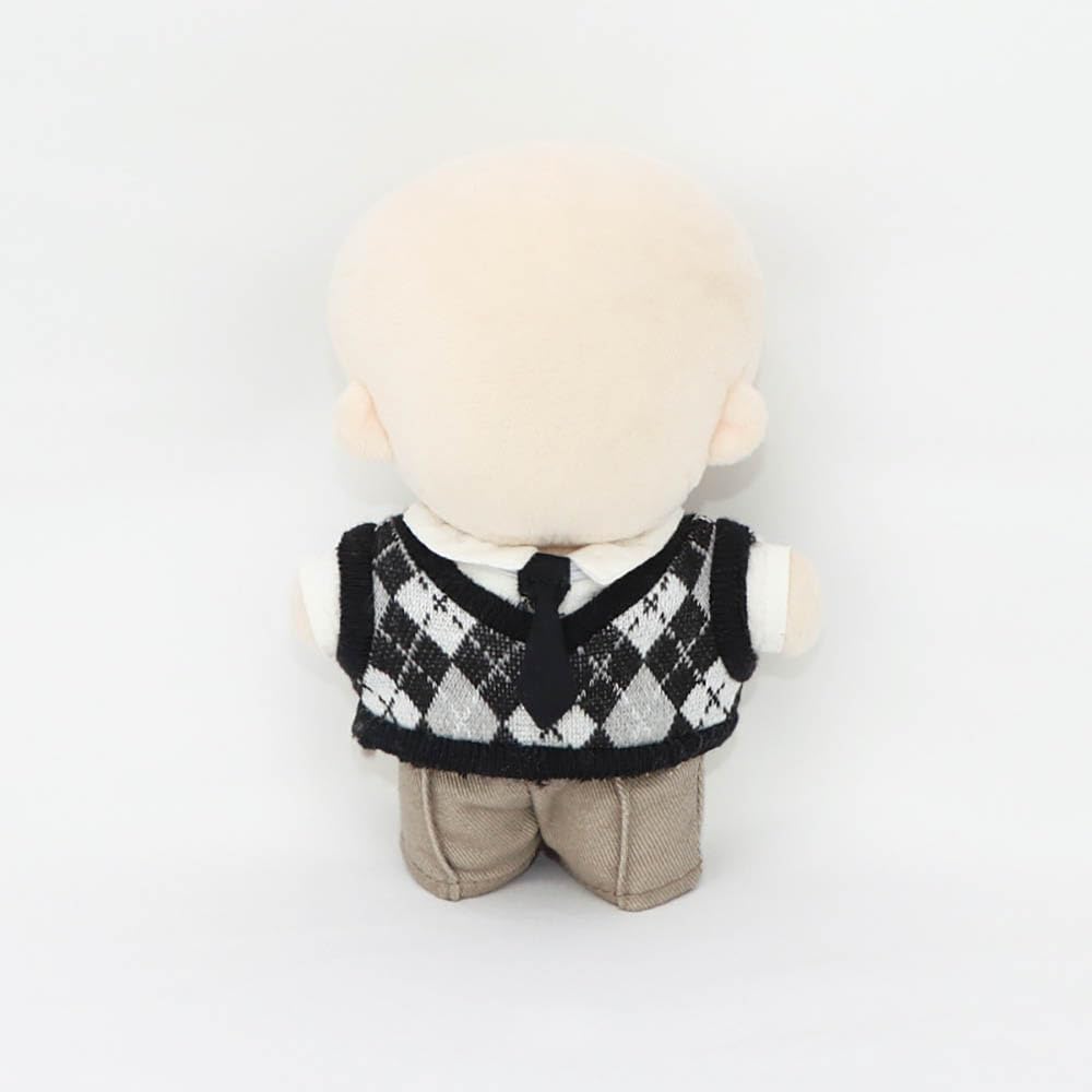 Niannyyhouse 10cm Plush Clothes: Dress-Up Cotton Doll with Clothes, Shirt, Pants, Tie, Vest, Campus Wear, Accessories (Black)