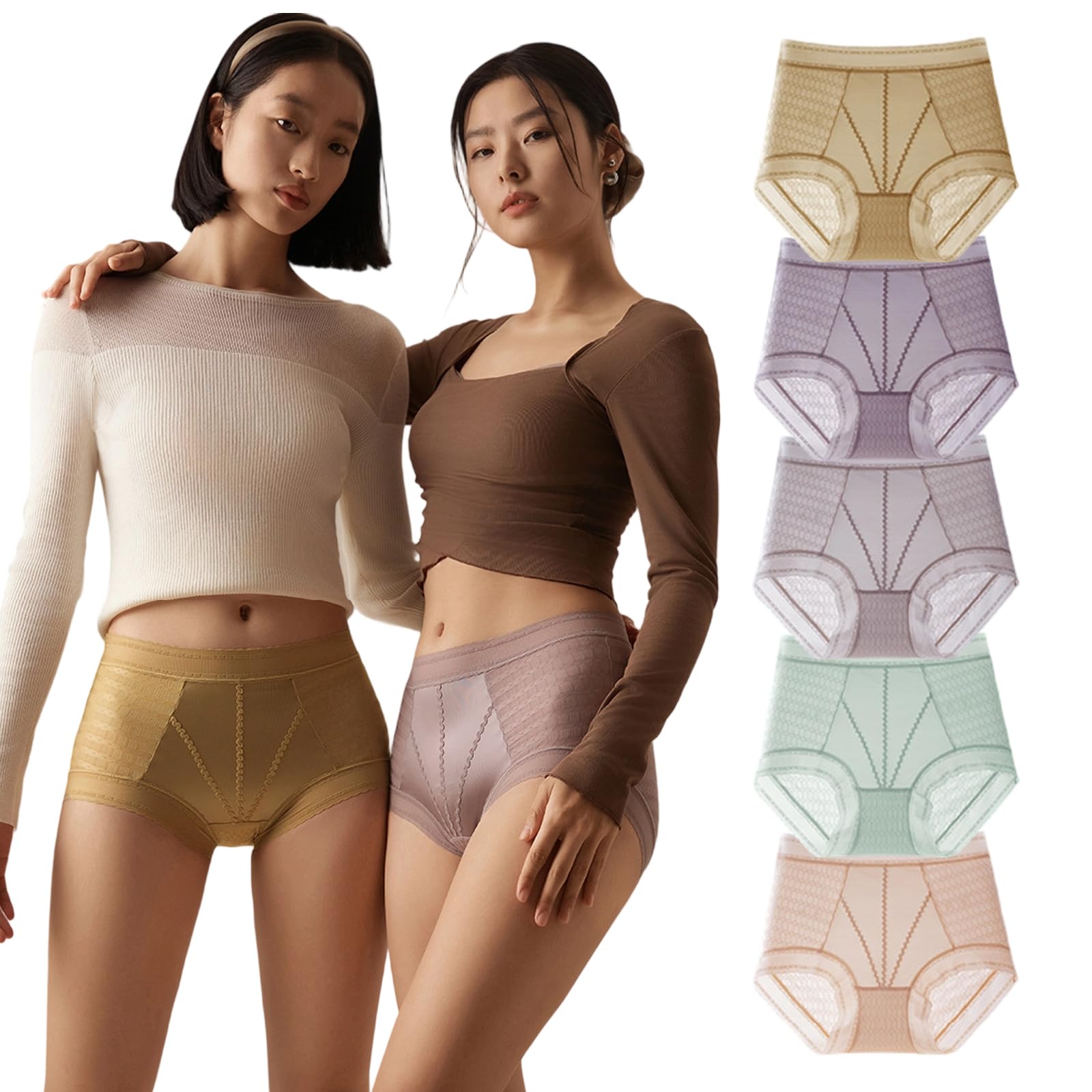 

VIXA Plus Size Deep Solid Set A Women s Panties, 5-Piece Set, High-Waisted, Fit, Comfortable, Butt-Shaping, Color, Breathable, Stretchy,