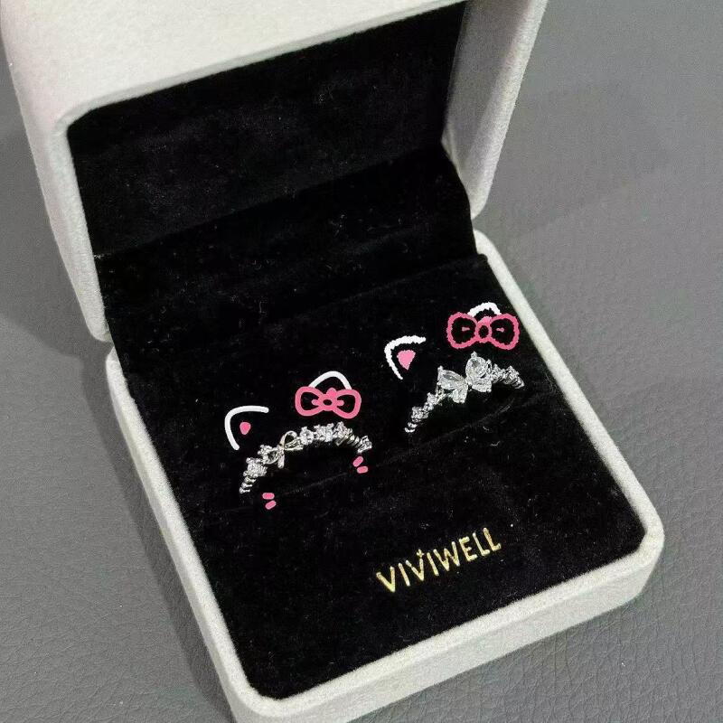 Fashion Bowknot Zircon Rings For Women Girls Luxury Geometric Metal Open Rings Y2K 2000S Good Friend Jewelry Gifts Accessories