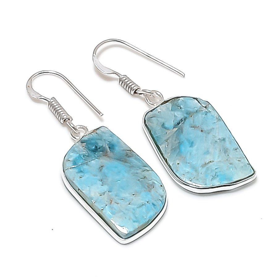 Натуральный Неоново-синий Апатит Ювелирное изделие из стерлингового серебра 925 пробы Серьга 1,65  AEE-11000