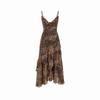 American sexy leopard print mesh suspender dress perspective V-neck backless ruffle edge waist thin holiday dress