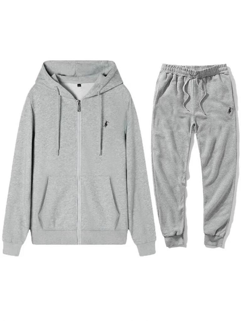 Unisex Polo Embroidered Velvet Hoodie & Pants Set - Trendy Spring/Autumn Style