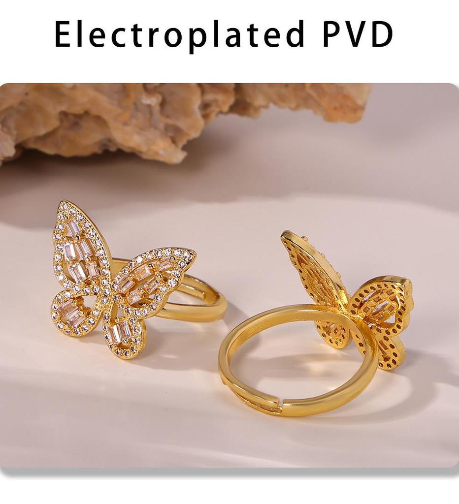 Qiong Yao Butterfly Fairy Zircon Ring: Stylish 18K Gold-Plated Copper Openable Design