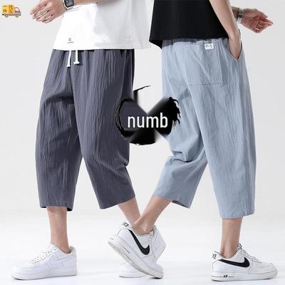 Men's Summer Cotton Linen Seven-Part Loose Plus Size Beach & Casual Sweatpants