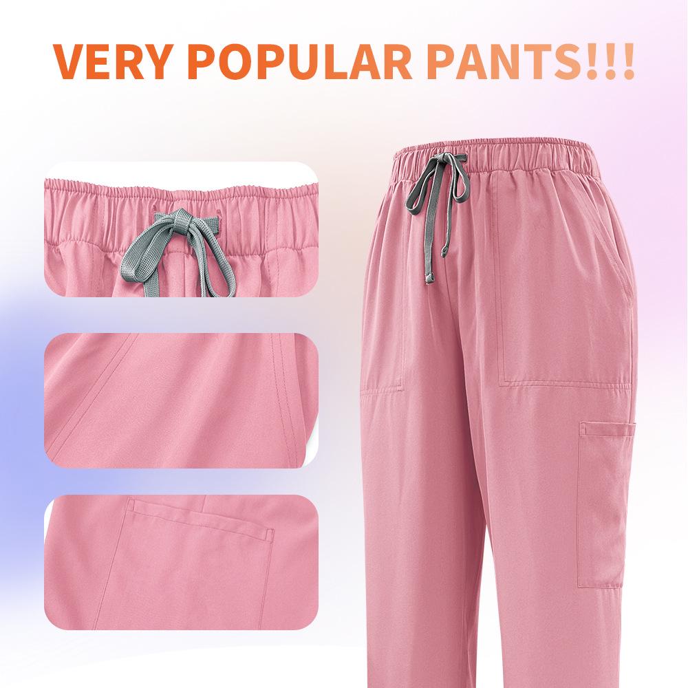 Unisex V-Neck Medical Work Scrub Suit with Pockets and Straight-Leg Pants