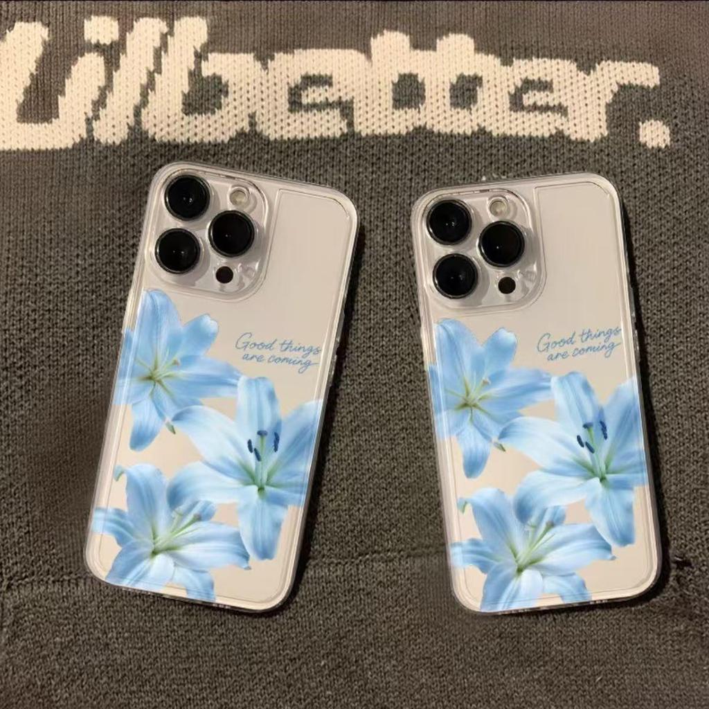 Capa Macia Azul Pétala de Lírio para iPhone 17 Pro Max, Compatível com Apple 16/17 Pro, 15/14/13