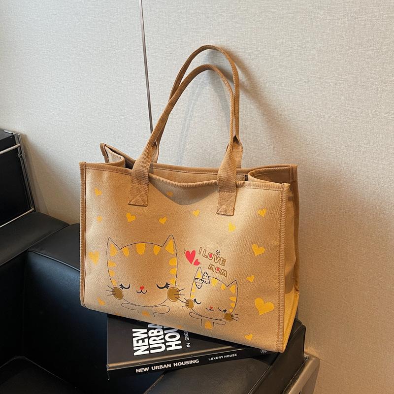 

Повседневная холщовая сумка для девочки, новый студент, для поездок на работу, модная сумка-тоут с кошкой, на плечо хаки