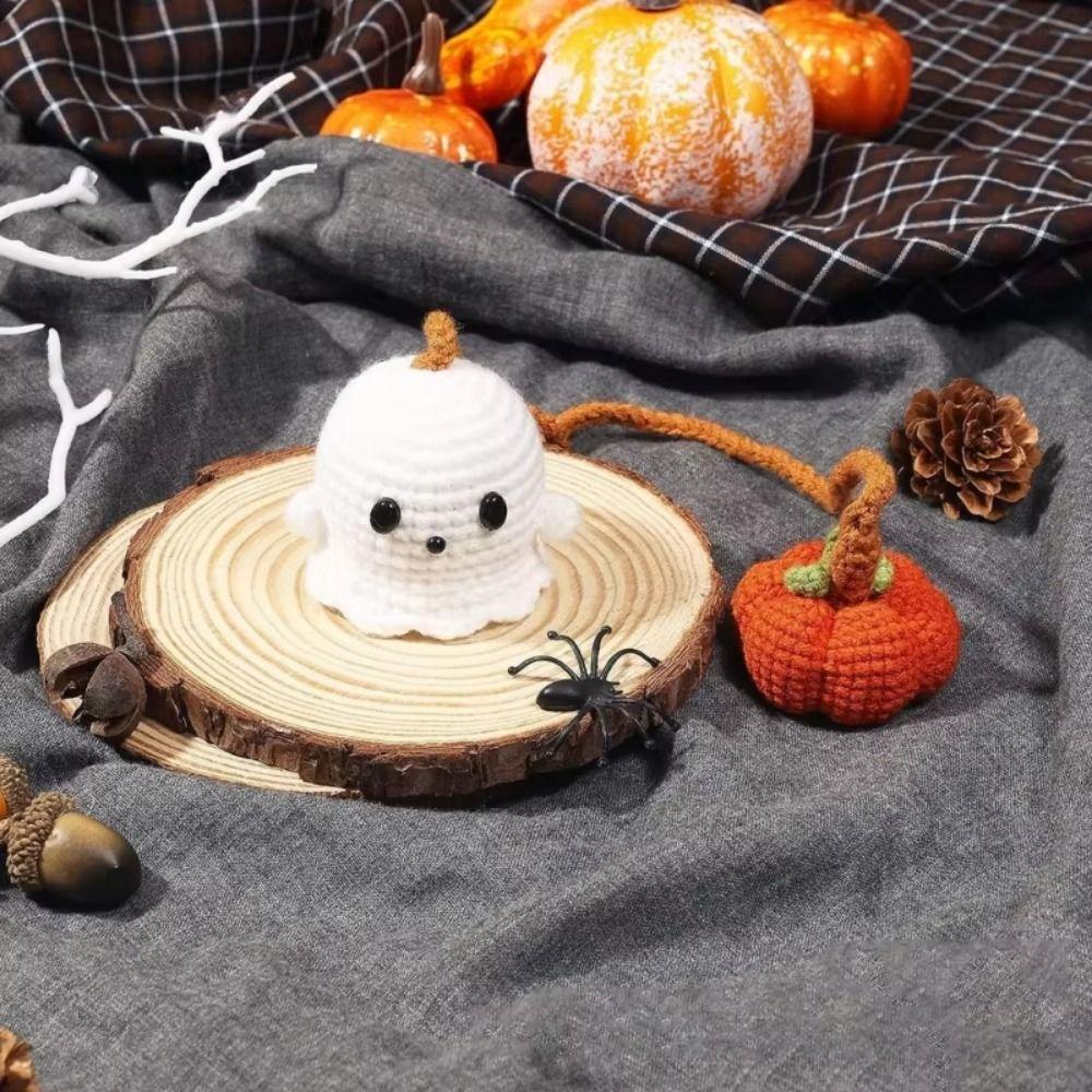 Cute Halloween Ghost Pendant Ghost Shape Crochet Halloween Decorations  Hangings Rear View Mirror