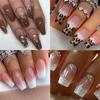 Short Medium Long fake nails golden brown silver sparkling glitter Square almond ballet tips press on false nail art
