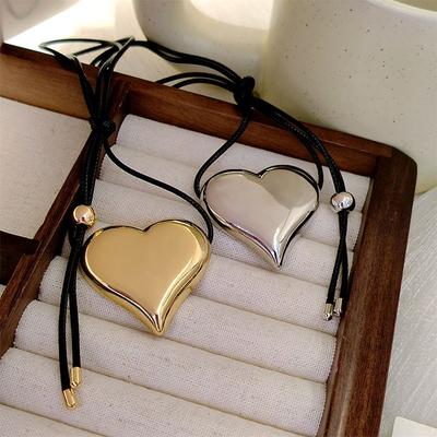 Shiny Heart-shaped Necklace Fashion Black Cord Necklace Gift Metal Pendant Necklace  For Girls